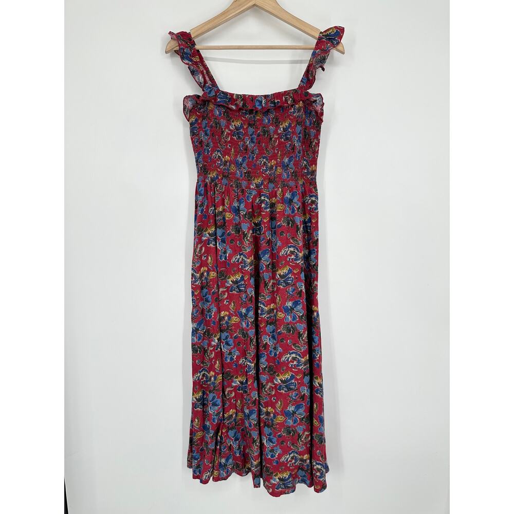 Natural Life Megan Smocked Midi Dress Floral Ruffle Square Neck Sleeveless Boho - Picture 5 of 12
